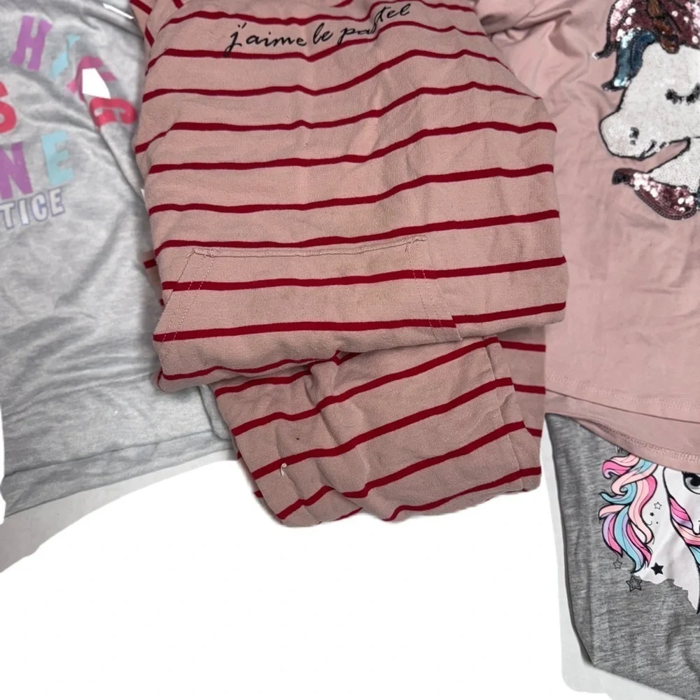 Girls Red Pink Striped Unicorn Sequin Pajama Justic Set of 3